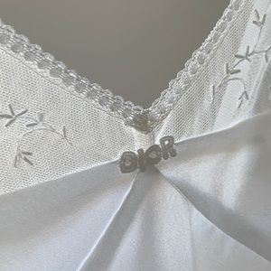 Dreamy Authentic Dior White Mesh Detail Short Slip Chemise Lingerie Vintage Dior